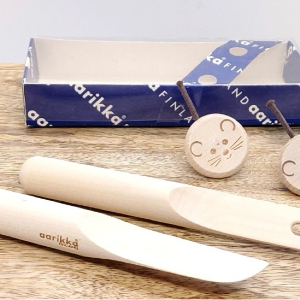 Vintage Aarikka Finland wooden mouse cheese serving set